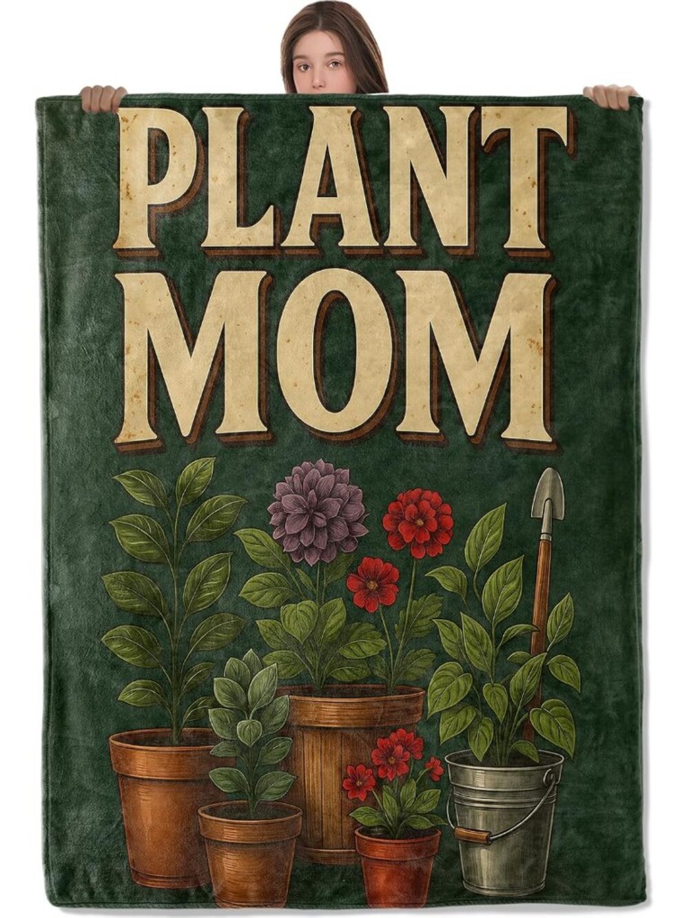 Potted Plant Blanket, Comfy & Warm Flannel Vintage Green Botanical Throw Blanket